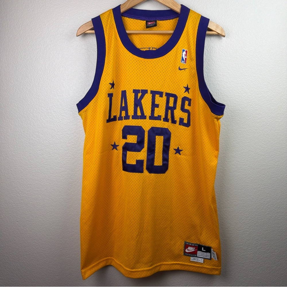 Vintage Nike Team Gary Payton Los Angeles Lakers Jersey Gold Stitched Mens Large